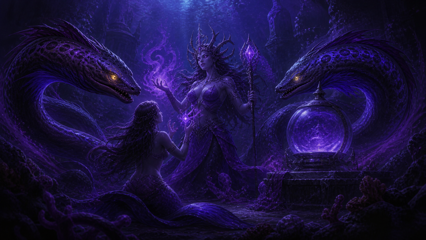 Original fan art of paired magical eels flanking a coercive transformation bargain