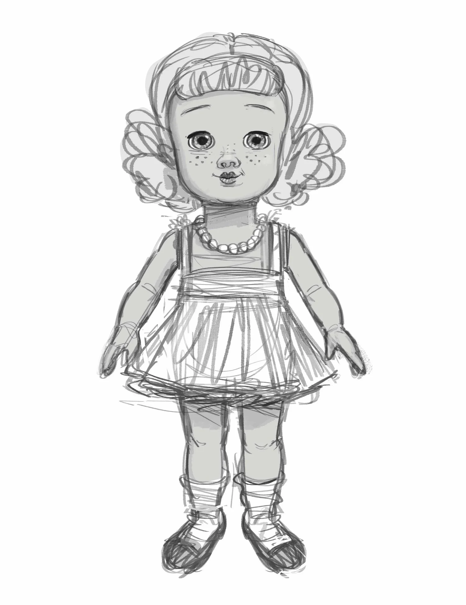 Official Pixar pencil concept drawing exploring an early Gabby Gabby doll design