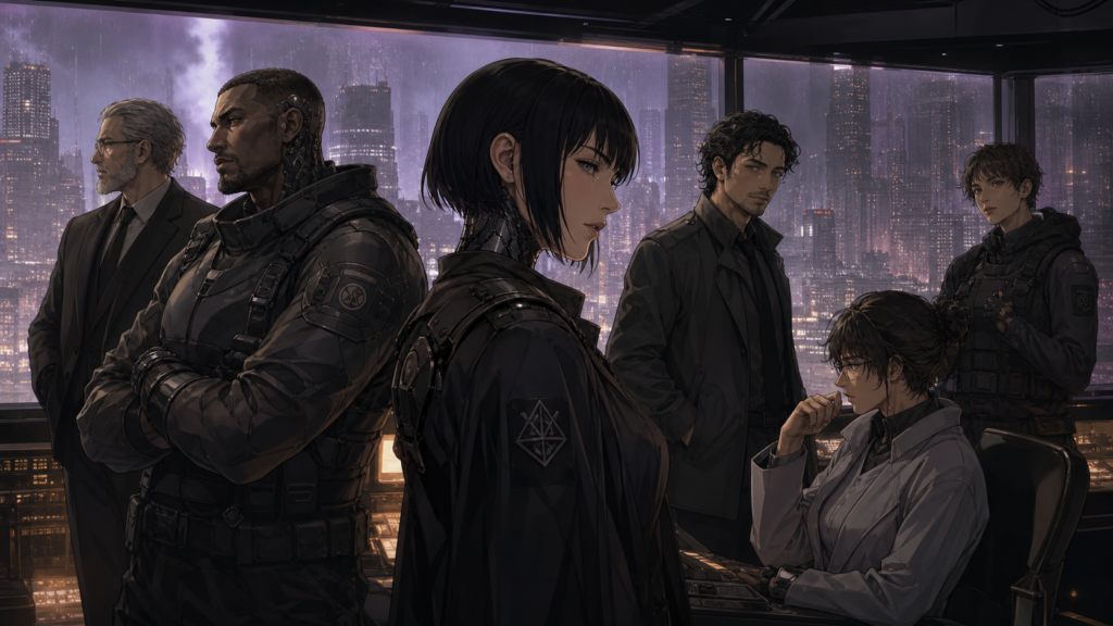 Original fan art of Section 9 operatives for the Ghost in the Shell character directory