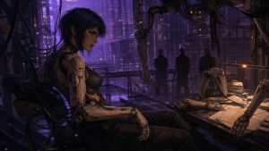 Original Ghost in the Shell fan art of a cybernetic worker examined as corporate property