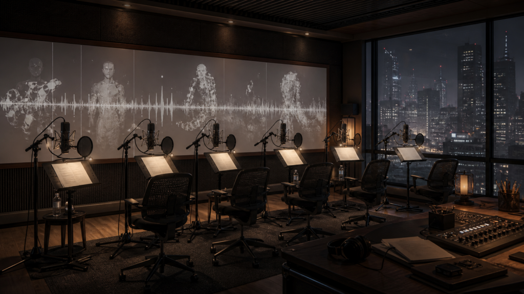 Original recording studio fan art for the Ghost in the Shell Japanese voice actor directory