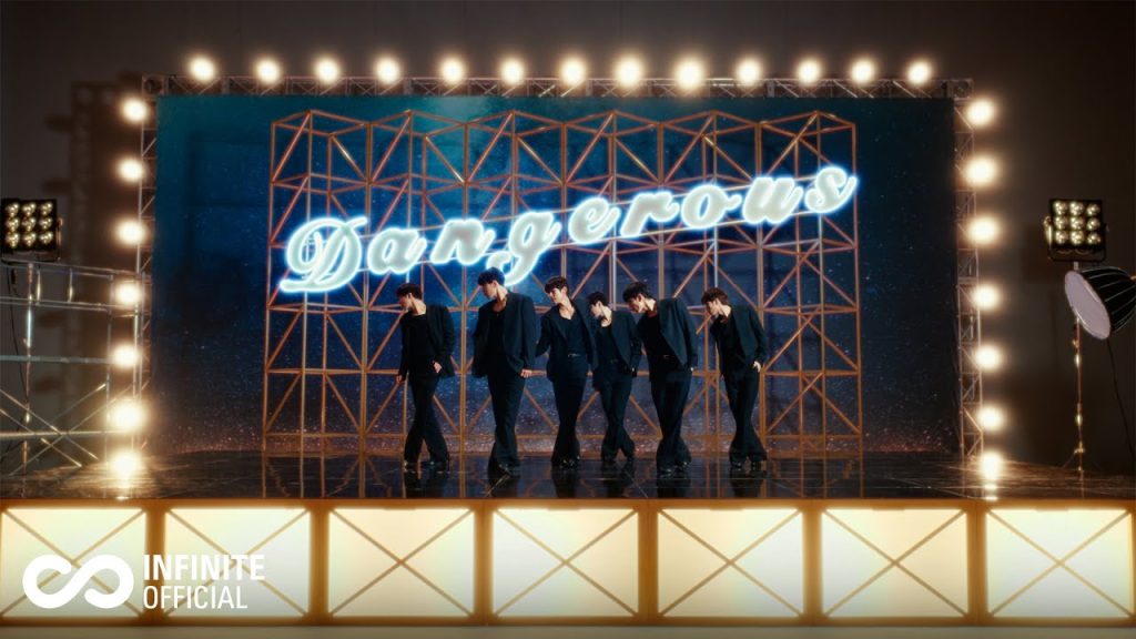 Sungkyu, Dongwoo, Woohyun, Sungyeol, L and Sungjong together in the official Dangerous video.