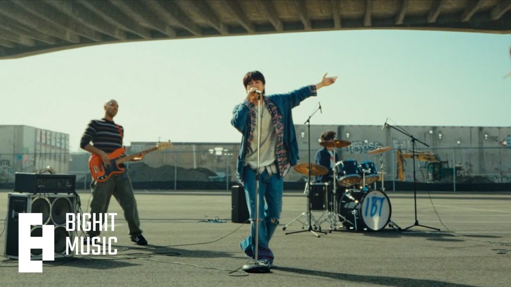 Jin performing in the exact official I'll Be There music video