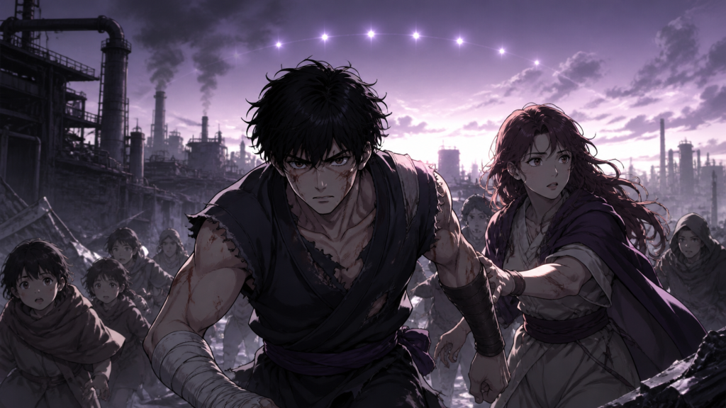 legends-kenshiro-legend-movie-review-fan-art.png Kenshiro Legend Movie Review Fan Art A younger Kenshiro and active survivors cross a ruined industrial city in original origin-story Review fan art.[2]