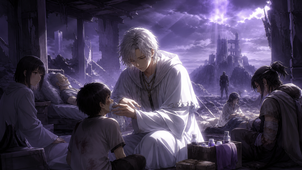 legends-toki-legend-ova-react-fan-art.png Toki Legend OVA React Fan Art Toki treats patients in a ruined clinic under the shadow of radiation and captivity in original OVA React fan art.[2]