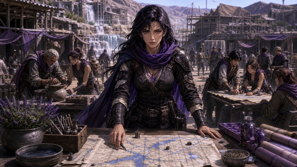 Mamiya plans water, medicine, and village defenses with her community