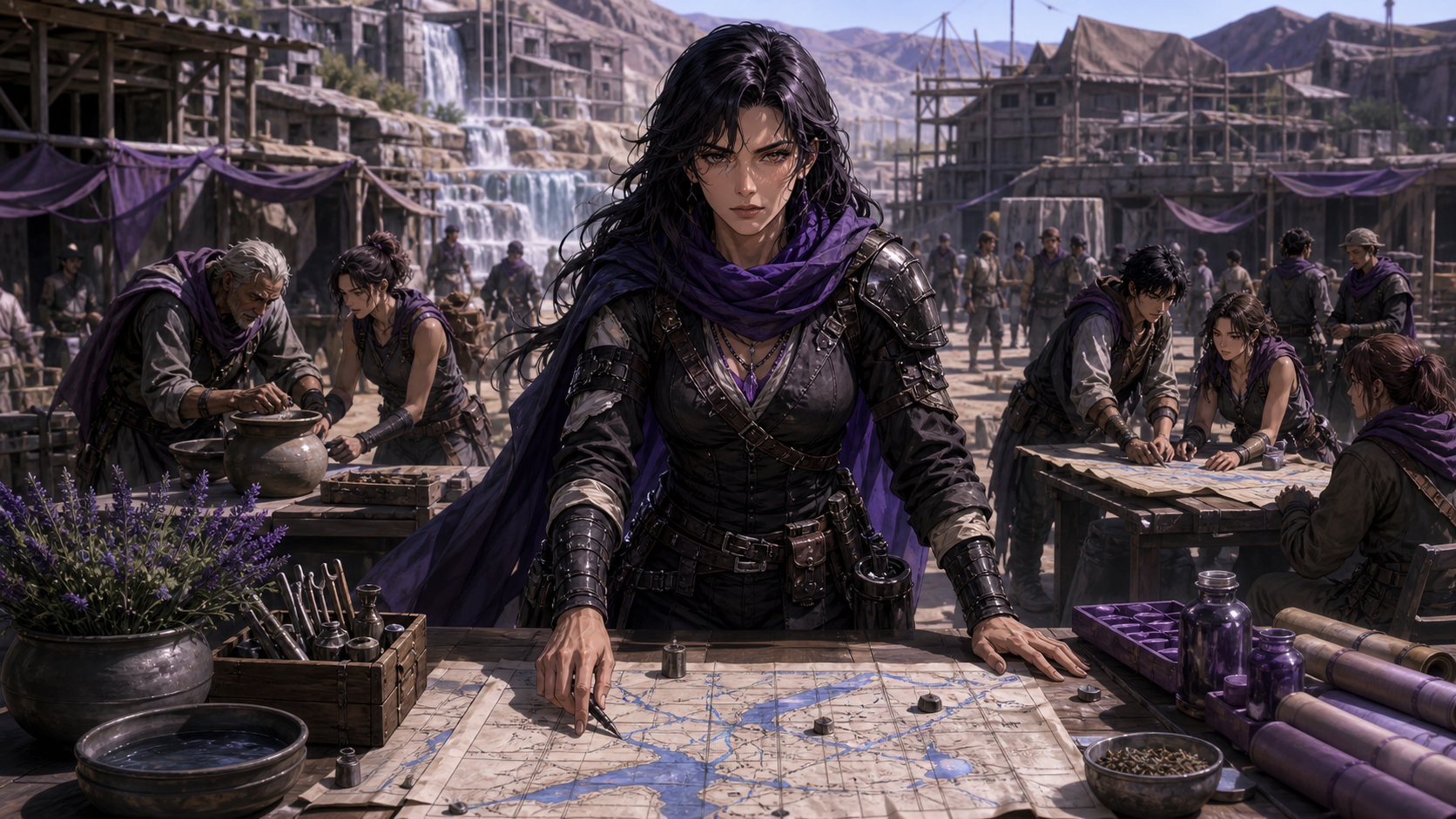 Mamiya plans water, medicine, and village defenses with her community