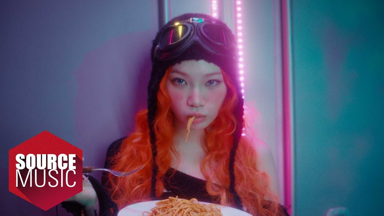 LE SSERAFIM members with j-hope in the SPAGHETTI music video