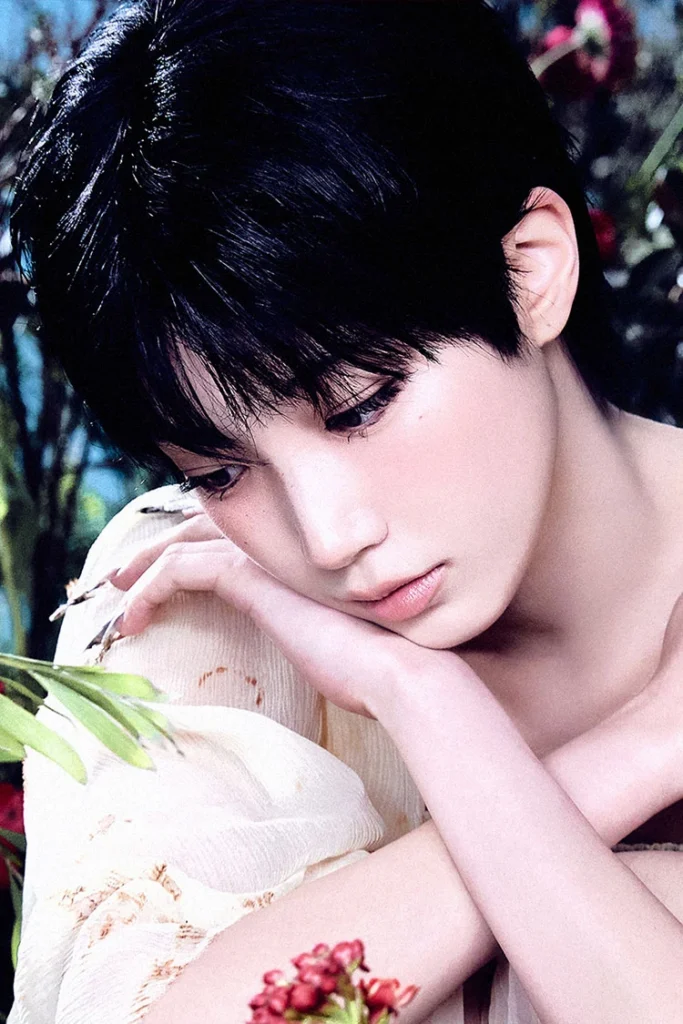KAZUHA of LE SSERAFIM in a canonical profile portrait