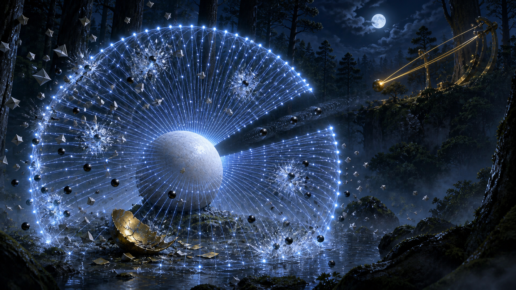 An almost-complete blue vision globe leaves one narrow dark wedge aligned with a distant tension instrument in Naruto Episode 116