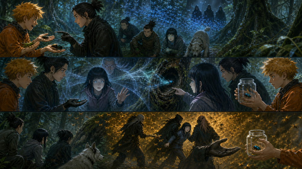 Hinata locates a rare beetle for Naruto before rival insect users abduct her in Naruto Episode 149