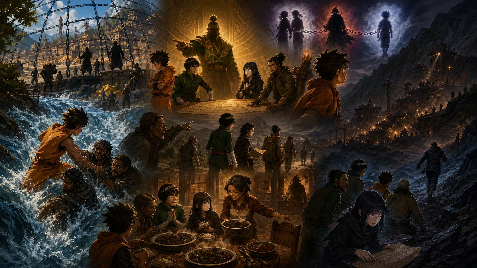 Naruto rescues three miners before joining Lee, Neji, and Tenten on the road to Katabami in Naruto Episode 152