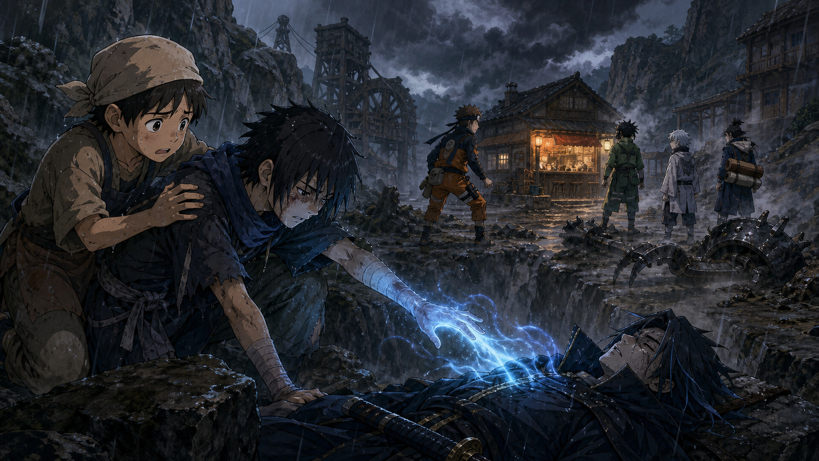 Ranmaru secretly revives Raiga beneath storm clouds in Naruto Episode 155