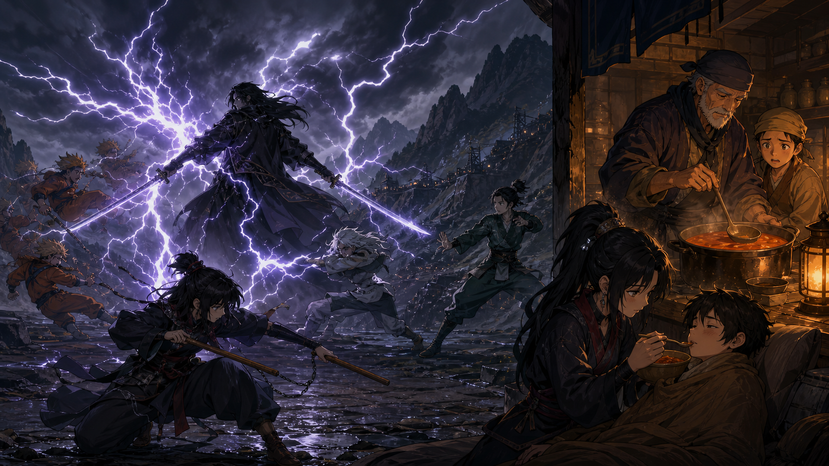 Raiga channels natural lightning as Ranmaru accepts the Curry of Life in Naruto Episode 156