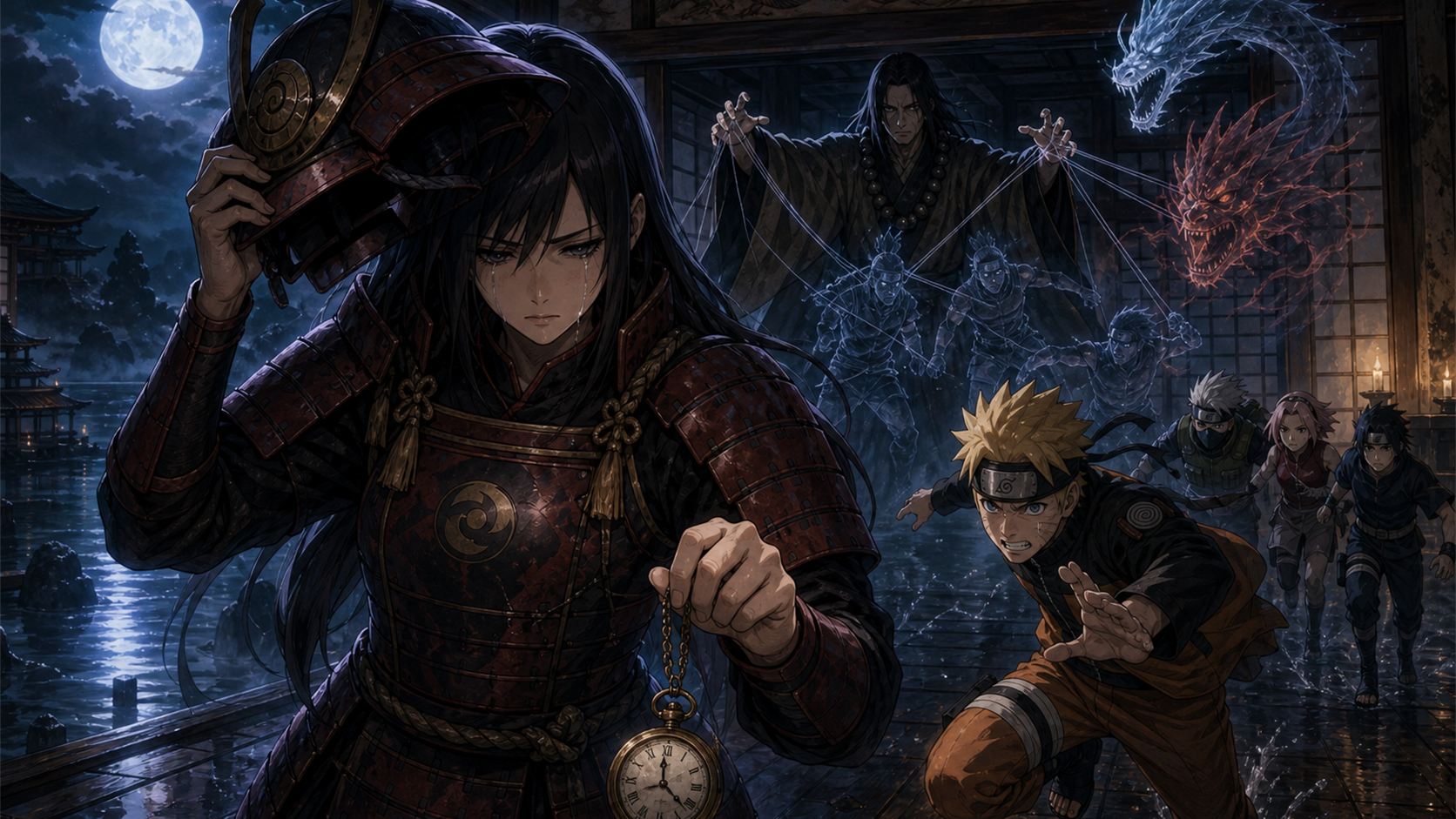 Toki removes the Cursed Warrior helmet as Naruto confronts Hoki in Naruto Episode 166