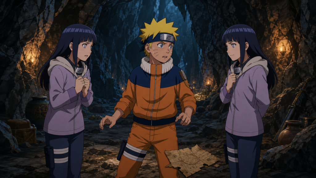 Naruto faces two identical Hinatas inside a treasure cave in Naruto Episode 175