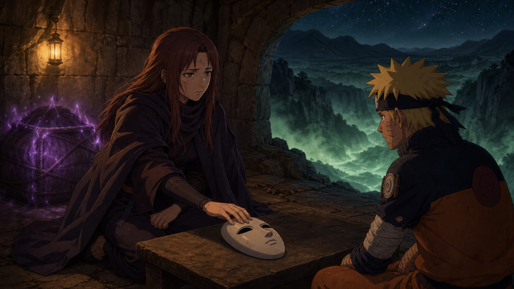 Natsuhi sets down her mask while telling Naruto Hidden Star’s buried truth in Naruto Episode 181