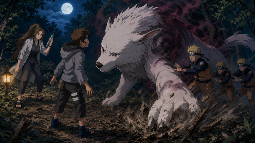 Kiba faces infected Akamaru as Naruto and Hana prepare treatment in Naruto Episode 184