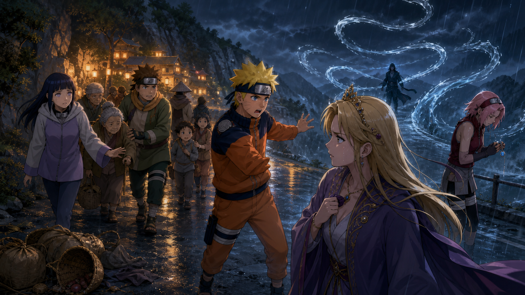 Naruto confronts Princess Haruna while Hinata and Choji escort merchants to safety in Naruto Episode 188