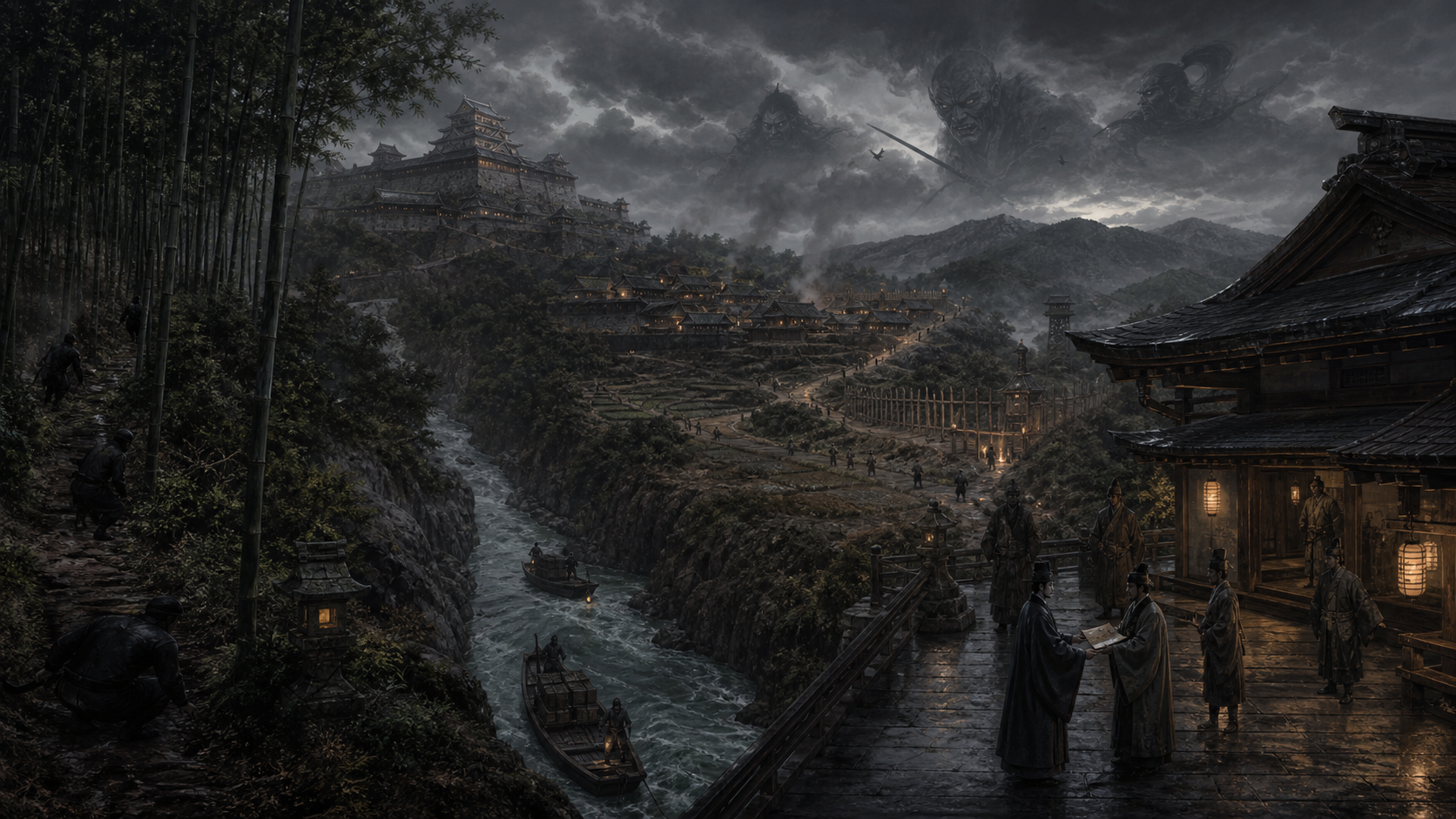 Original Ninja Scroll fan art of plague roads, rival clans, and supernatural assassins