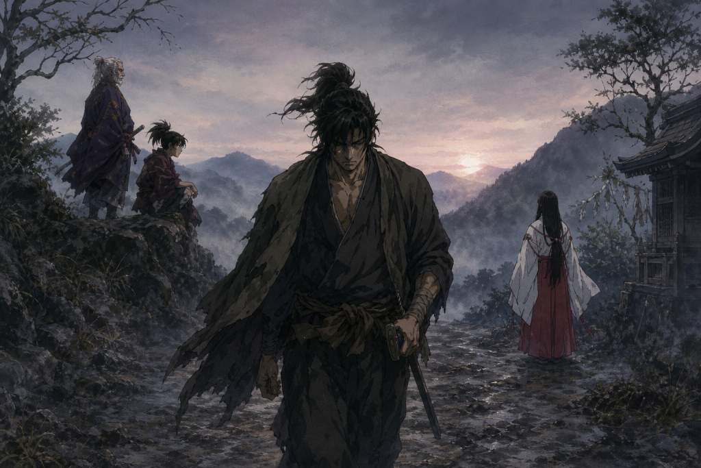 Original fan art of Jubei walking away at dawn in Farewell Jubei