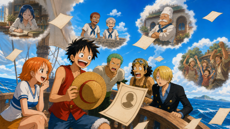 The Straw Hat crew reacts to Luffy’s first wanted notice as news spreads to friends across East Blue