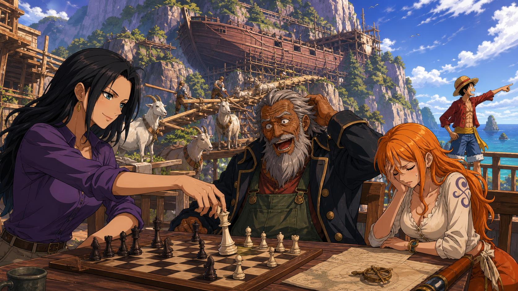 Robin checkmates Zenny while Nami faces the consequences of wagering the Going Merry