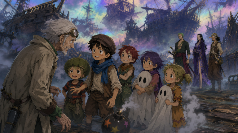 Henzo recognizes the five Pumpkin Pirates among ghost disguises and wrecked ships inside Ape’s Concert