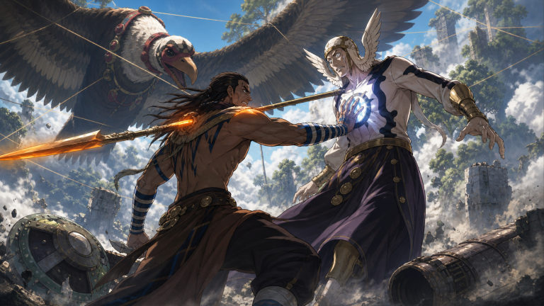 Wyper presses a glowing Reject Dial against Shura after discarding his weapons and accepting the heated lance at close range inside the String Ordeal