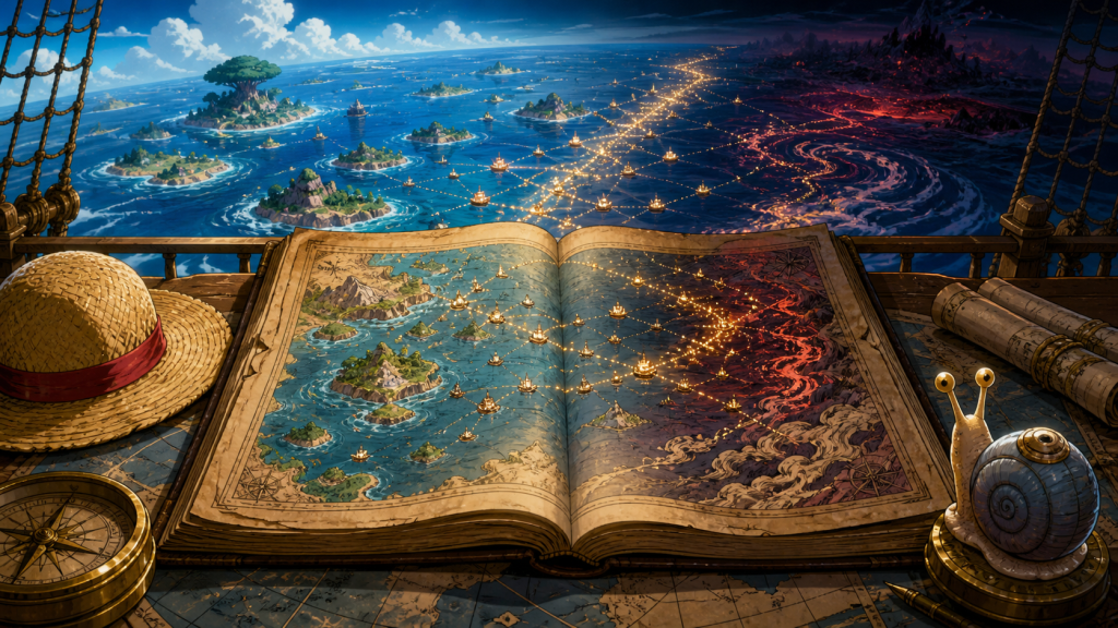 A captain’s log maps hundreds of One Piece anime episodes across the sea