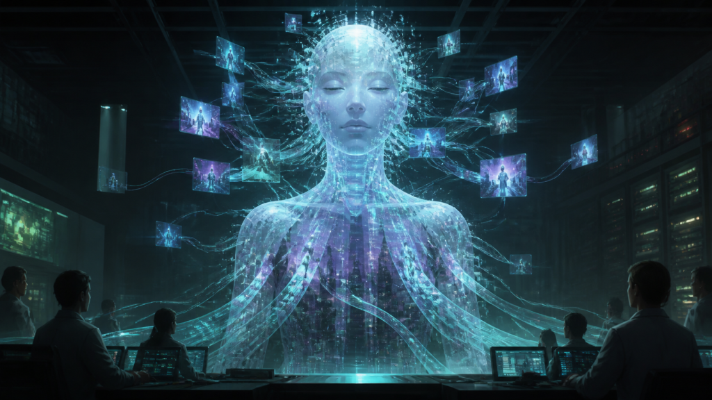 Emergent artificial intelligence formed from luminous data and city memories in a government laboratory