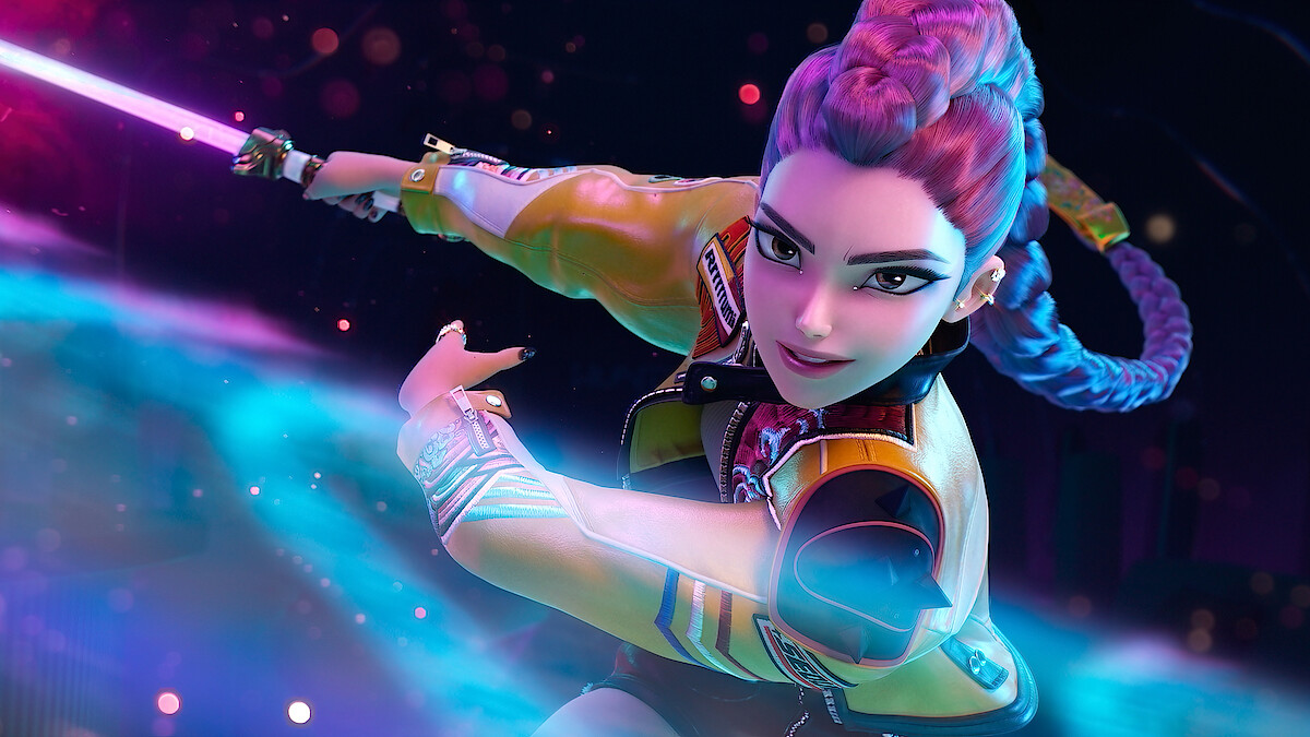 Rumi of HUNTR/X wielding her glowing demon-hunting sword