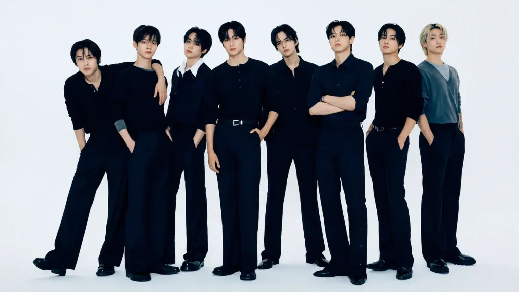 Sangyeon, Jacob, Younghoon, Hyunjae, Juyeon, Kevin, Q, Sunwoo and Eric in the THE BOYZ nine-member announcement image.