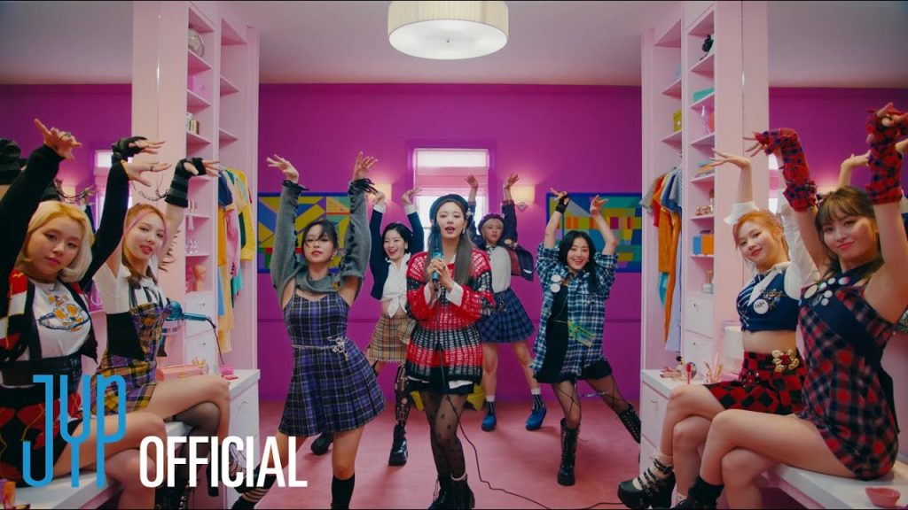 TWICE dressed for the colorful prom setting in The Feels official music video