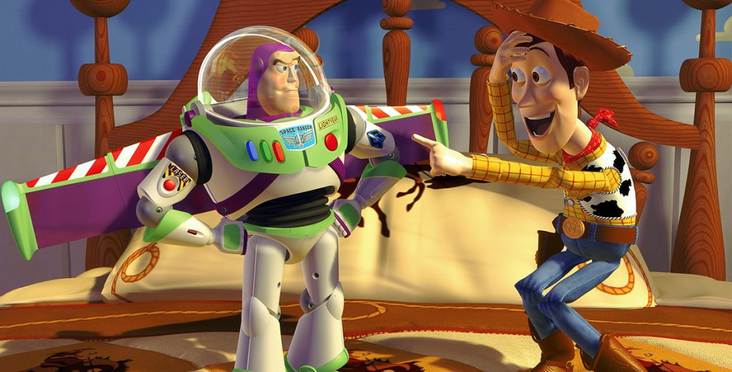 Woody and Buzz Lightyear together in Toy Story (1995)