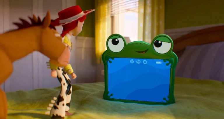 Jessie and Bullseye face Lilypad in Bonnie’s bedroom during Toy Story 5