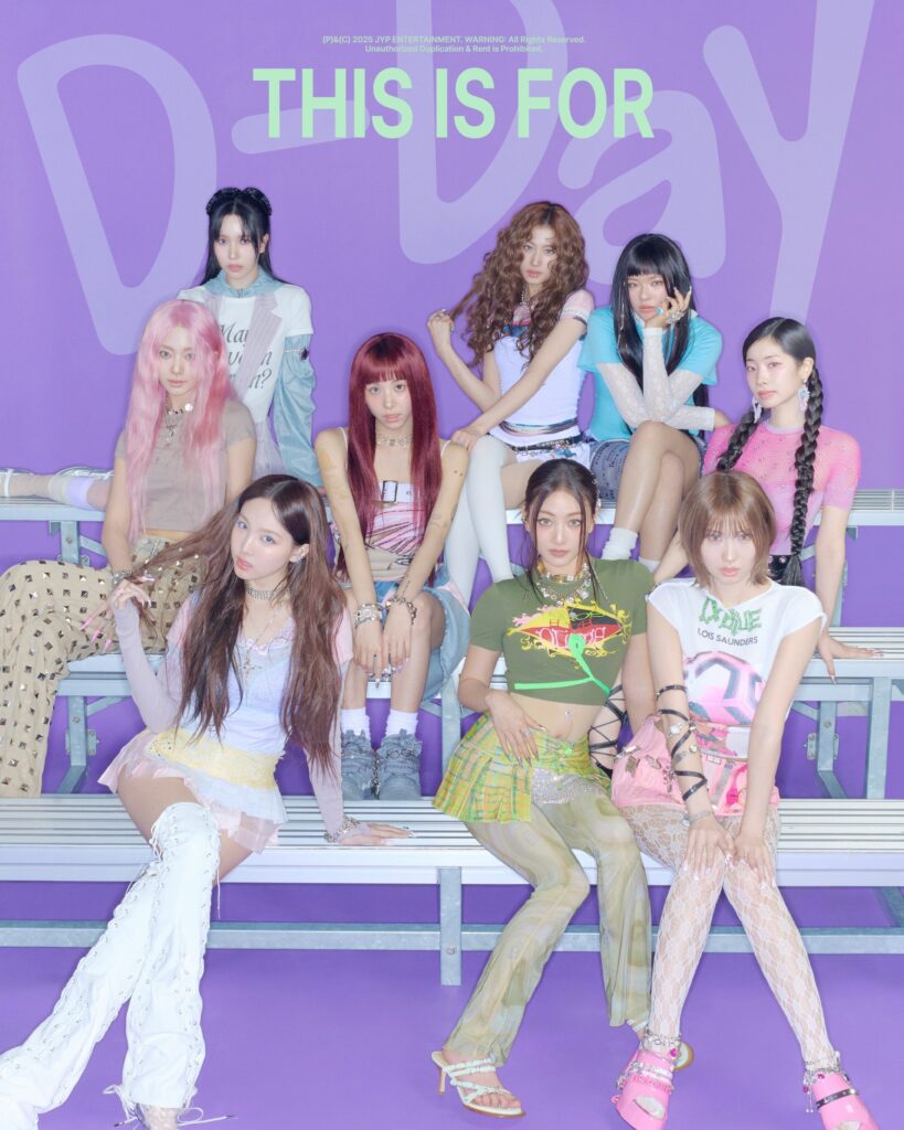 TWICE members Nayeon, Jeongyeon, Momo, Sana, Jihyo, Mina, Dahyun, Chaeyoung and Tzuyu together for This Is For
