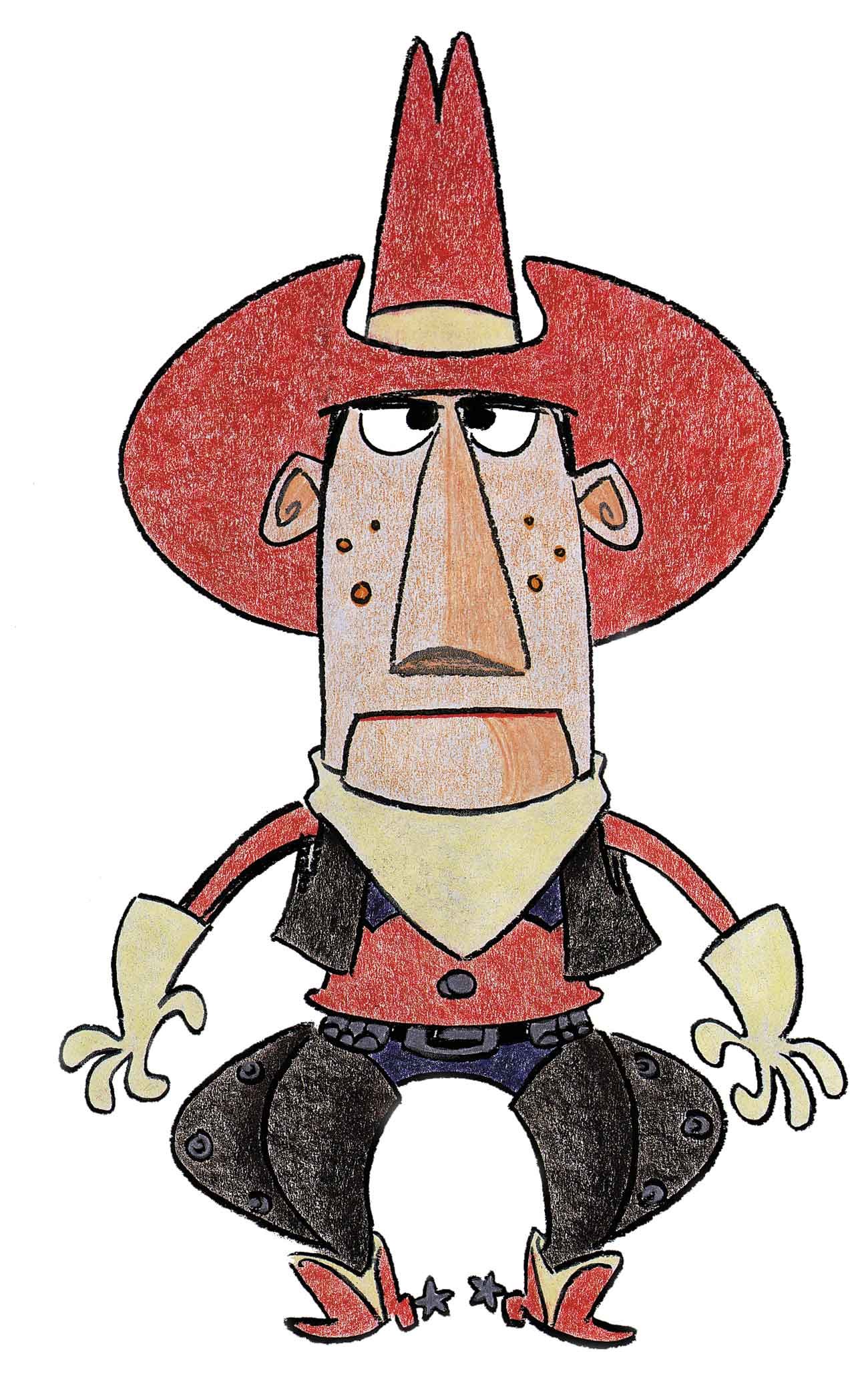 Early Pixar color character design drawing for Woody