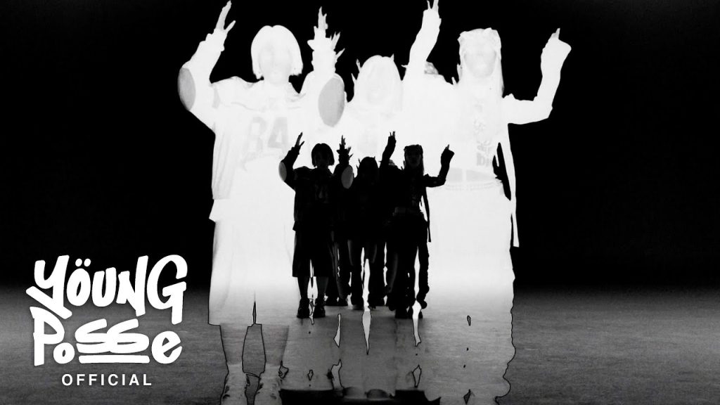 YOUNG POSSE performing XXL in the black-and-white choreography video.