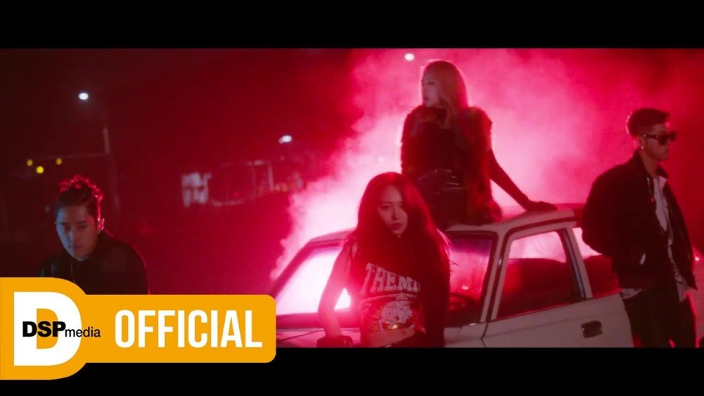 BM, J.Seph, Somin and Jiwoo of KARD in the original Oh NaNa project music video
