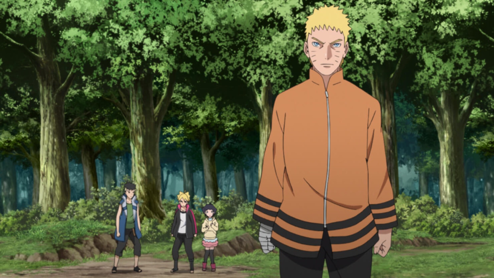 Naruto protects Boruto Himawari and Kawaki from Delta in Boruto Episode 198
