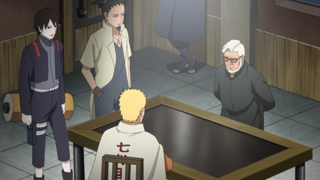 Amado faces Naruto with Shikamaru and Sai during the asylum negotiation in Boruto Episode 212 Amado’s Defection
