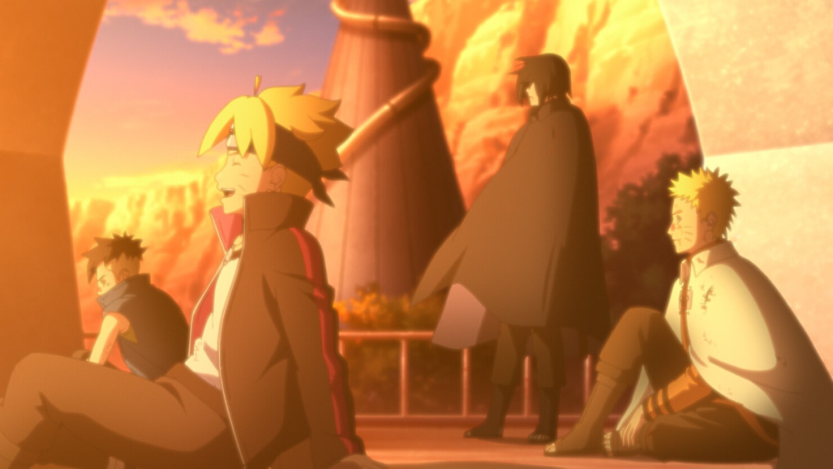 Kawaki Boruto Sasuke and Naruto return to Konoha in Boruto Episode 219