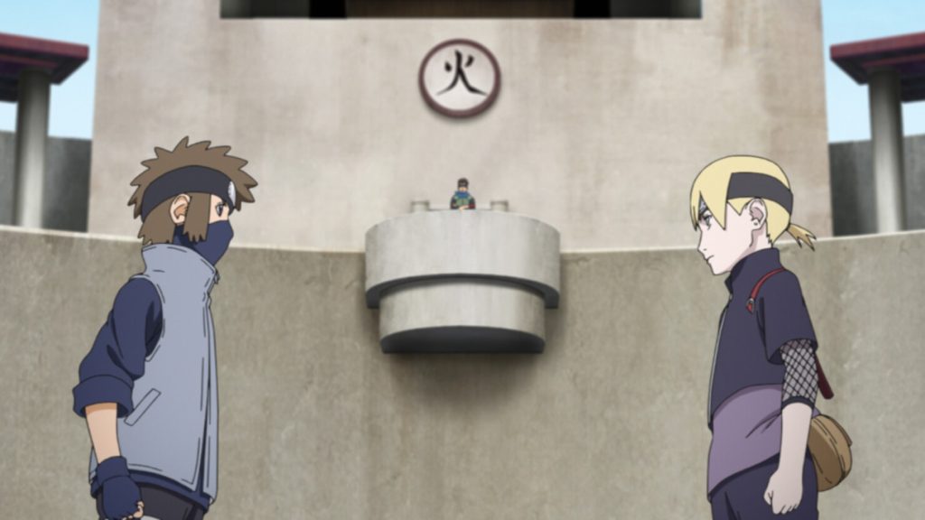 Houki and Inojin face each other in the Chunin Exam arena in Boruto Episode 223