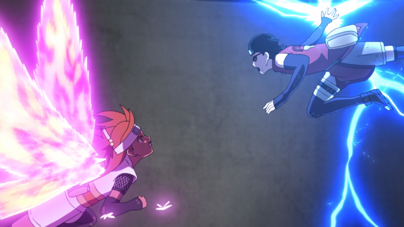 Sarada and Cho-Cho charge toward each other in Boruto Episode 225