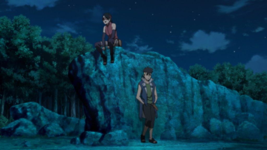 Sarada and Kawaki talk at night during Boruto Episode 228