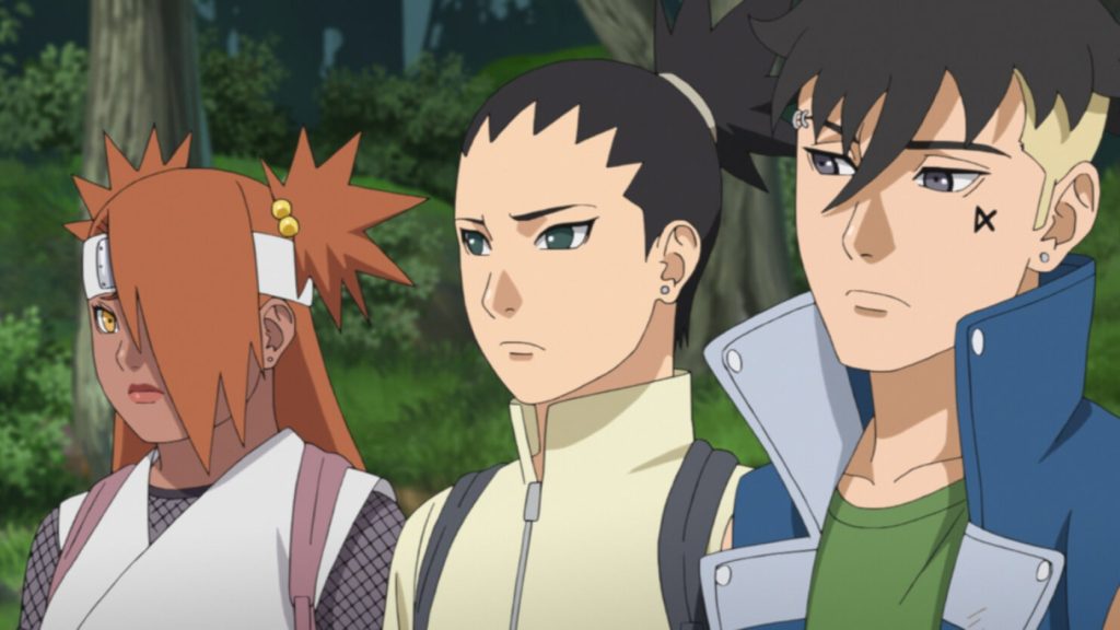 Cho-Cho, Shikadai, and Kawaki assess danger during Boruto Episode 229