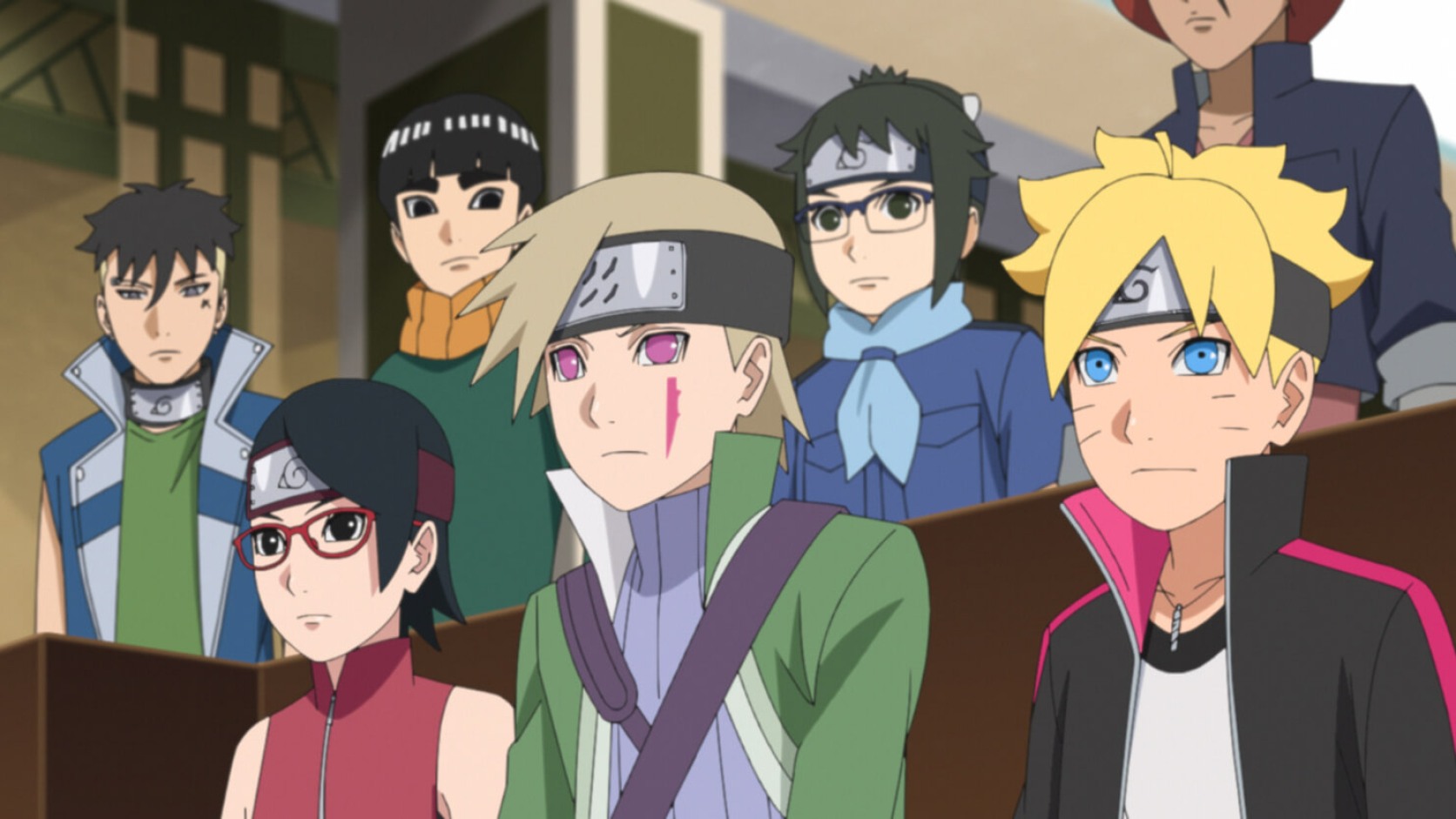 Kagura stands with Boruto, Sarada, and the village defenders in Boruto Episode 243
