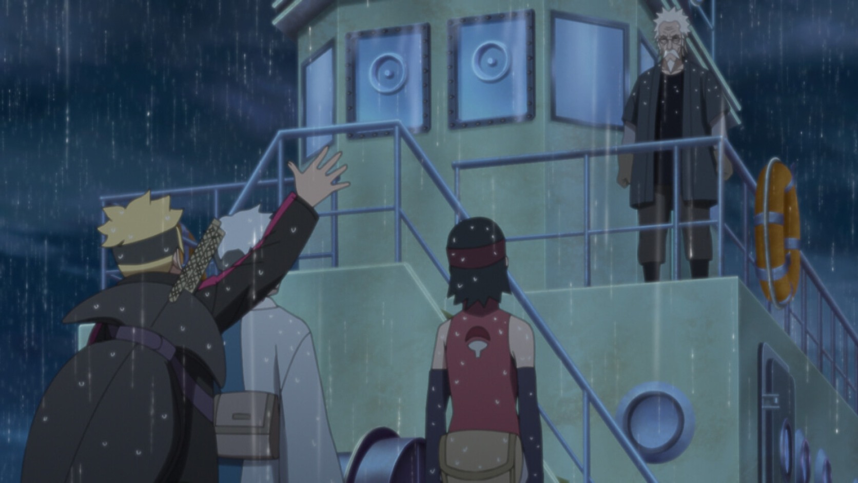 Team 7 reaches shipbuilder Kajiki in the rain in Boruto Episode 252