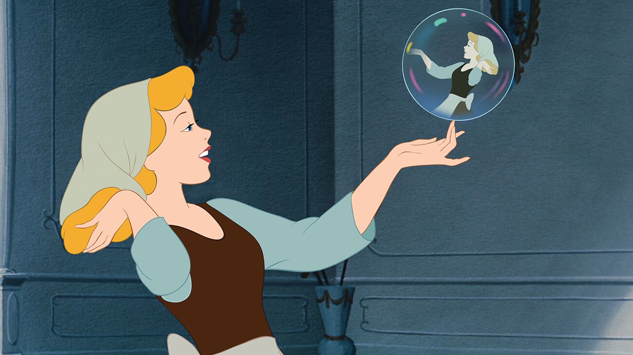 Cinderella sings while completing morning chores in the château